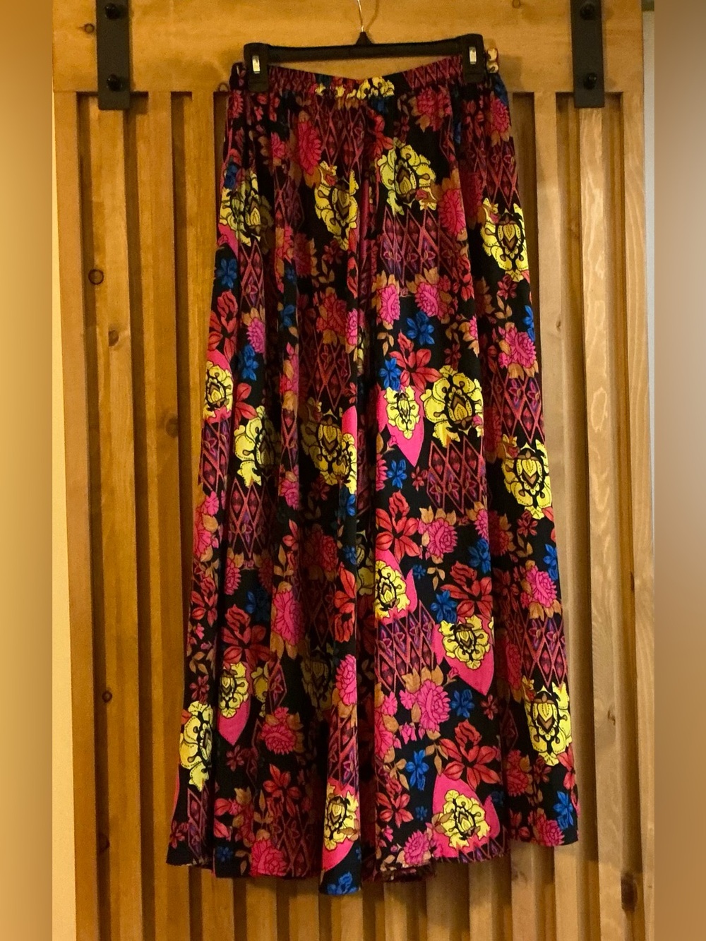 Christian Siriano Black Maxi Skirt with Pink, Yellow & Blue Floral Print